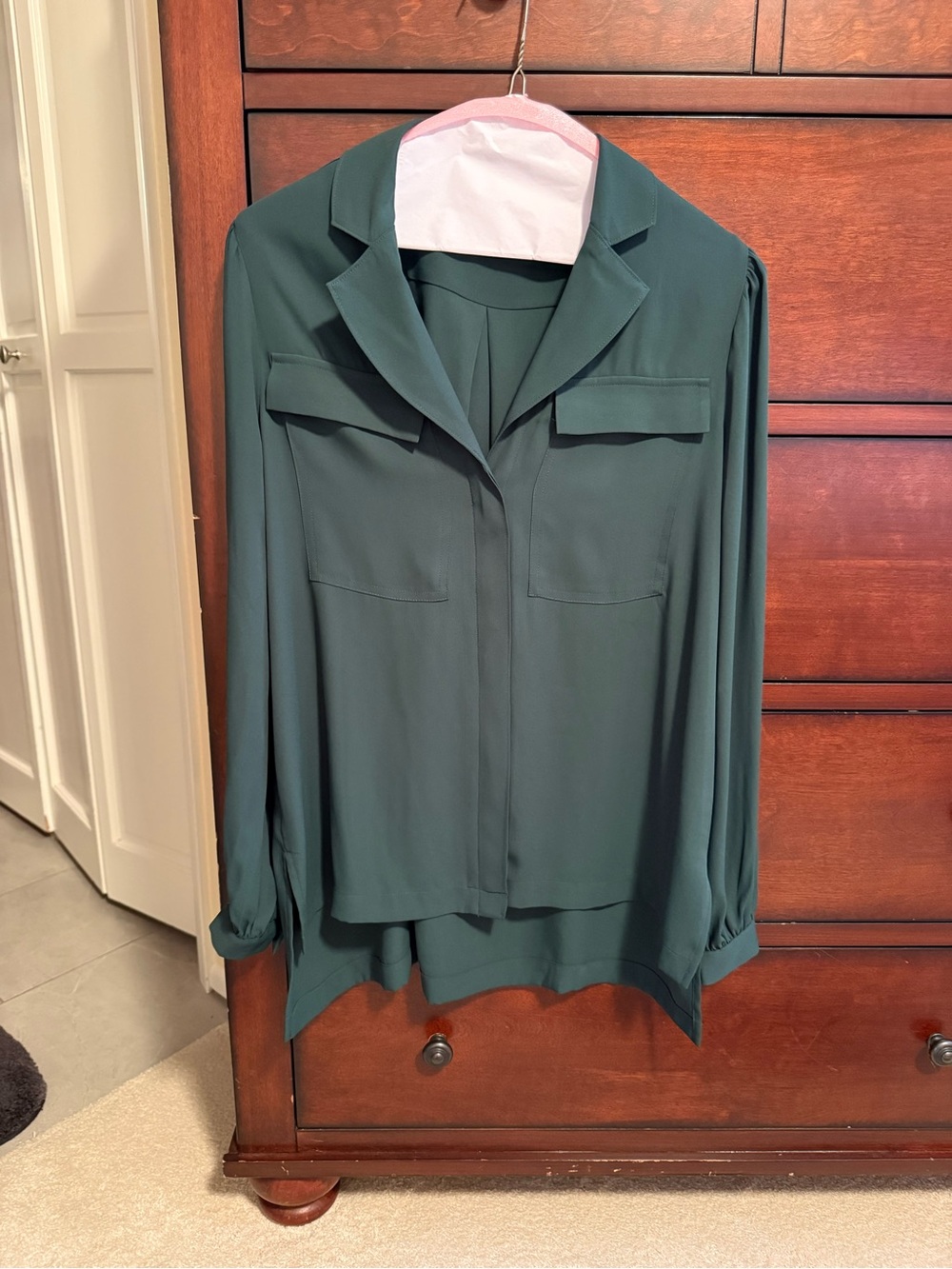 White House Black Market Deep Green Button-Front Blouse